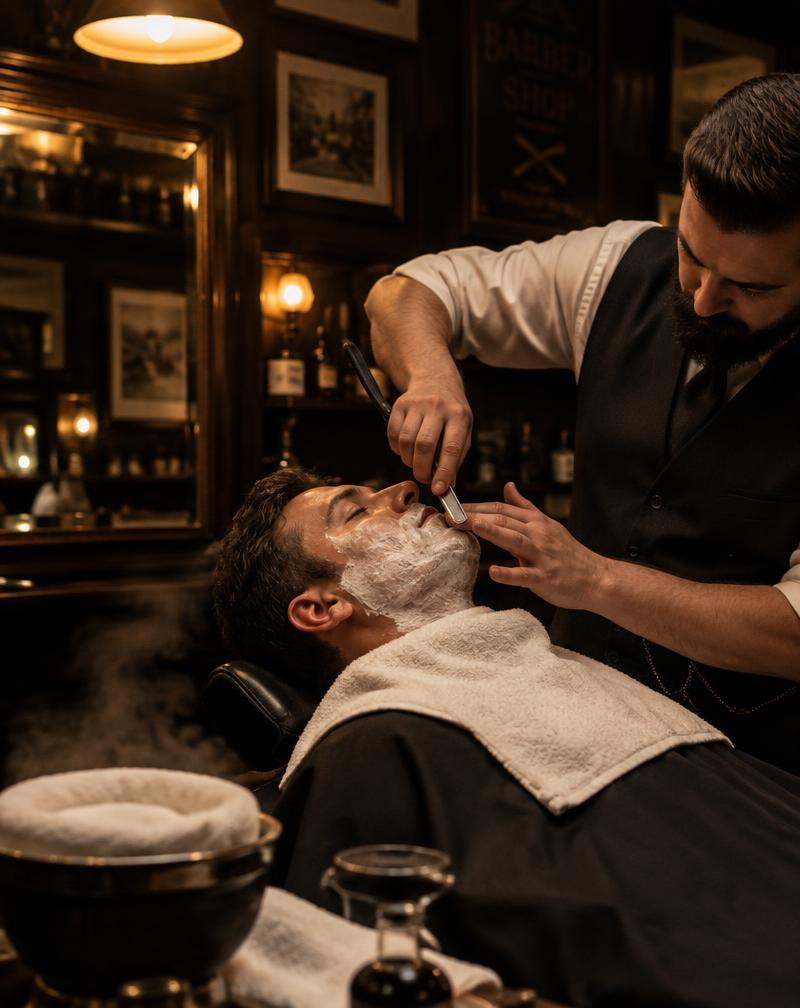 Traditional hot towel straight razor shave